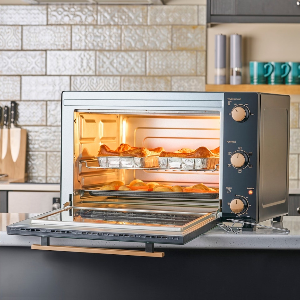 image 1 of Cooks Professional 48L Mini Oven - Electric Multifunction Countertop Grill Cooker with Adjustable Temp & Timer | Black | Black & Copper