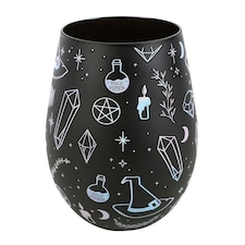 Something Different Crystal Witch Print Stemless Wine Glass - Black/Blue - One Size