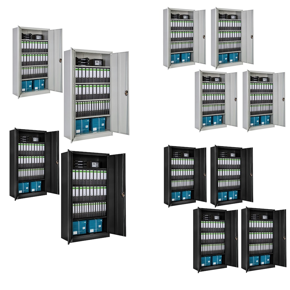 image 1 of Filing Cabinet Set - 5 height-adjustable shelves, lockable doors | Grey | grey | 40 x 90 x 180 cm | 2