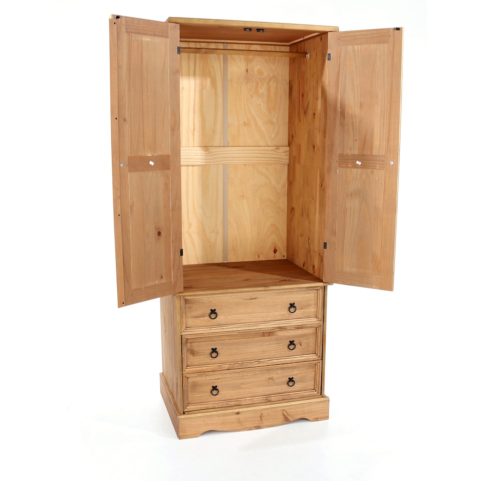 image 1 of Corona 2-Door 3-Drawer Wardrobe - Pine Wardrobe with Hanging Rail and Versatile Storage | Brown | Brown | One Size | 1