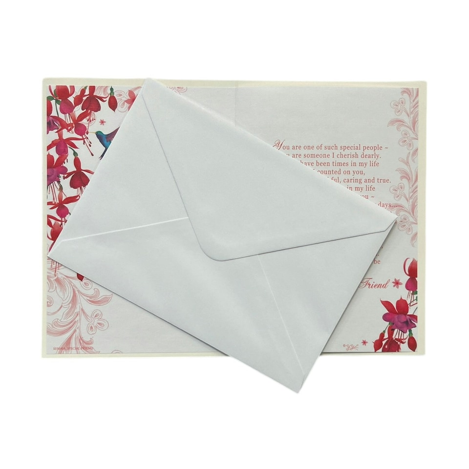 image 1 of Special Friend Bird And Red Flower Design Greeting Card