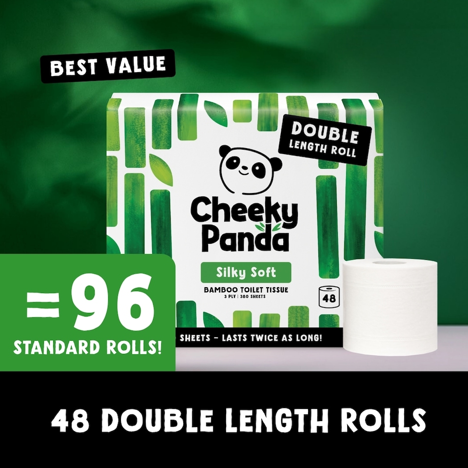 image 1 of Cheeky Panda Double-Length Silky Soft Bamboo Toilet Paper 48 rolls 380 3 ply sheets | White | Size: 48 Rolls | 48