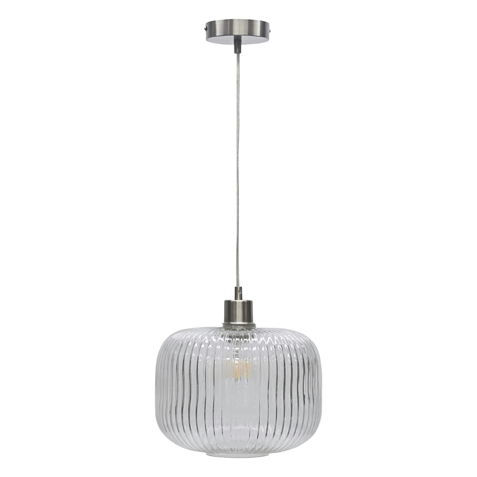 image 1 of First Choice Lighting Batley Large Clear Ribbed Glass with Satin Nickel Pendant Fitting Silver | Clear