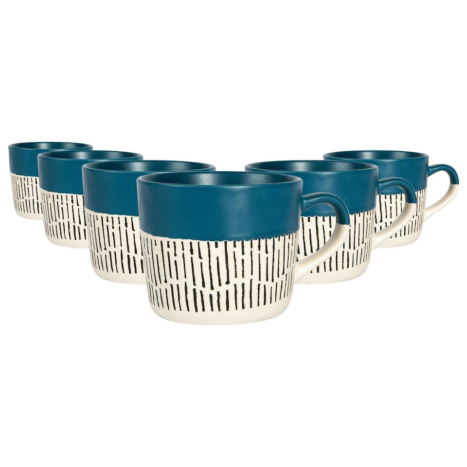 image 1 of Nicola Spring Ceramic Dipped Dash Coffee Mugs - 475ml - Blue - Pack of 6 Blue