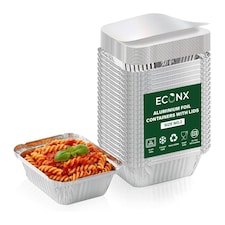 ECONX No.2 Aluminium Disposable Foil Food Container With Lids Reusable Takeaway Containers 100PC