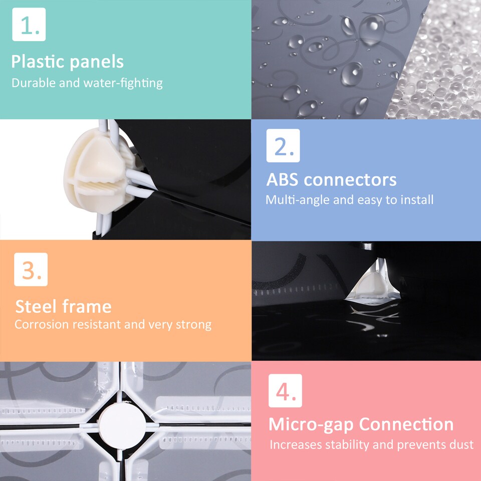 image 1 of HOMCOM 16 Cube Shoe Rack, 2 x 8 Tier Shoe Storage Cabinet, Modular Plastic Shelves for Bedroom, Living Room and Entryway, Space Saving Footwear Organizer, 32 Pairs, White and Black