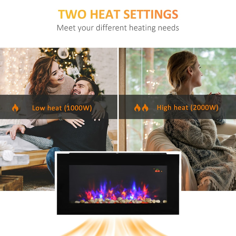 image 1 of HOMCOM 1000W/2000W LED Electric Fireplace Automatic Function Remote Timer Safe