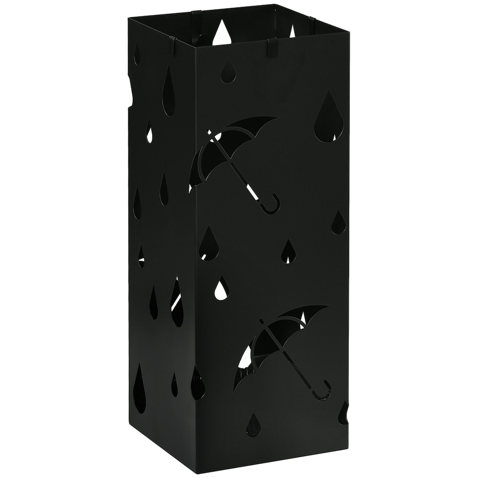 image 1 of HOMCOM Metal Umbrella Stand, Square Umbrella Basket with 4 Hooks Drip