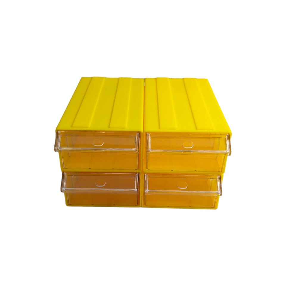 image 1 of Yellow Stackable Plastic Storage Drawers L242xW130xH76mm with Removable Compartments