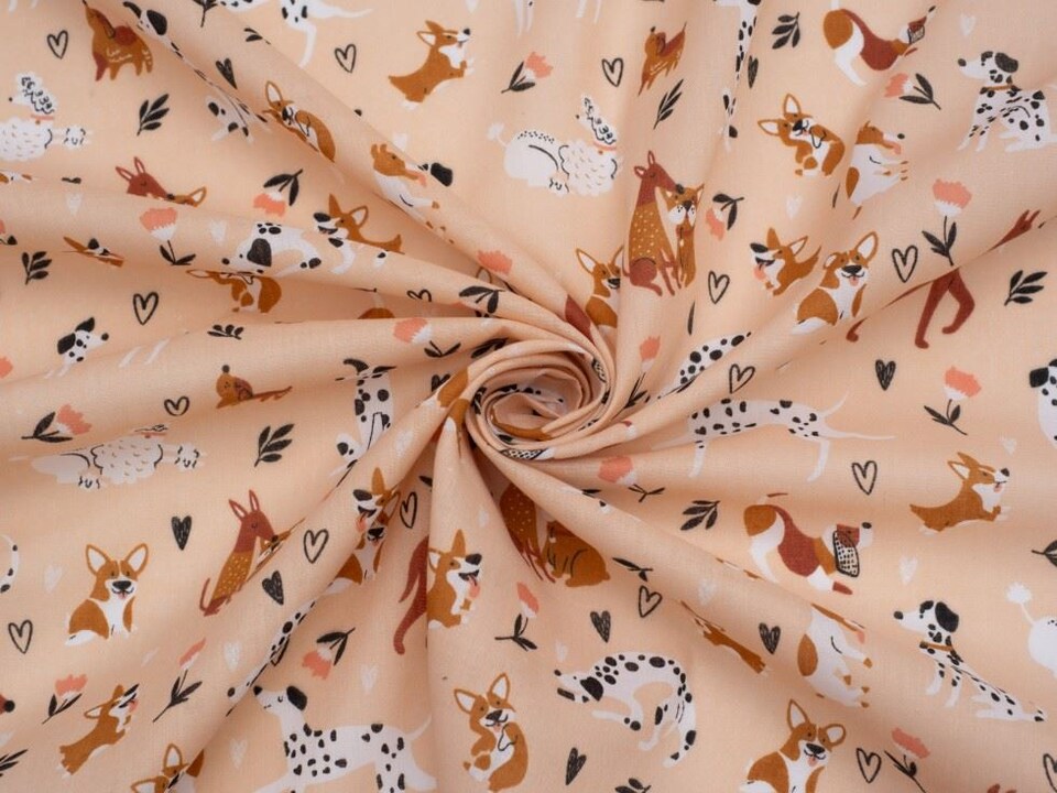 Cream Printed Polycotton Fabric for Dressmaking, 110cm / 43" Wide - per metre