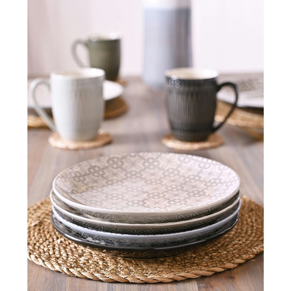 image 1 of Hestia Set of 4 Tile Pattern Side Plates Multi | Blue, Grey, Black