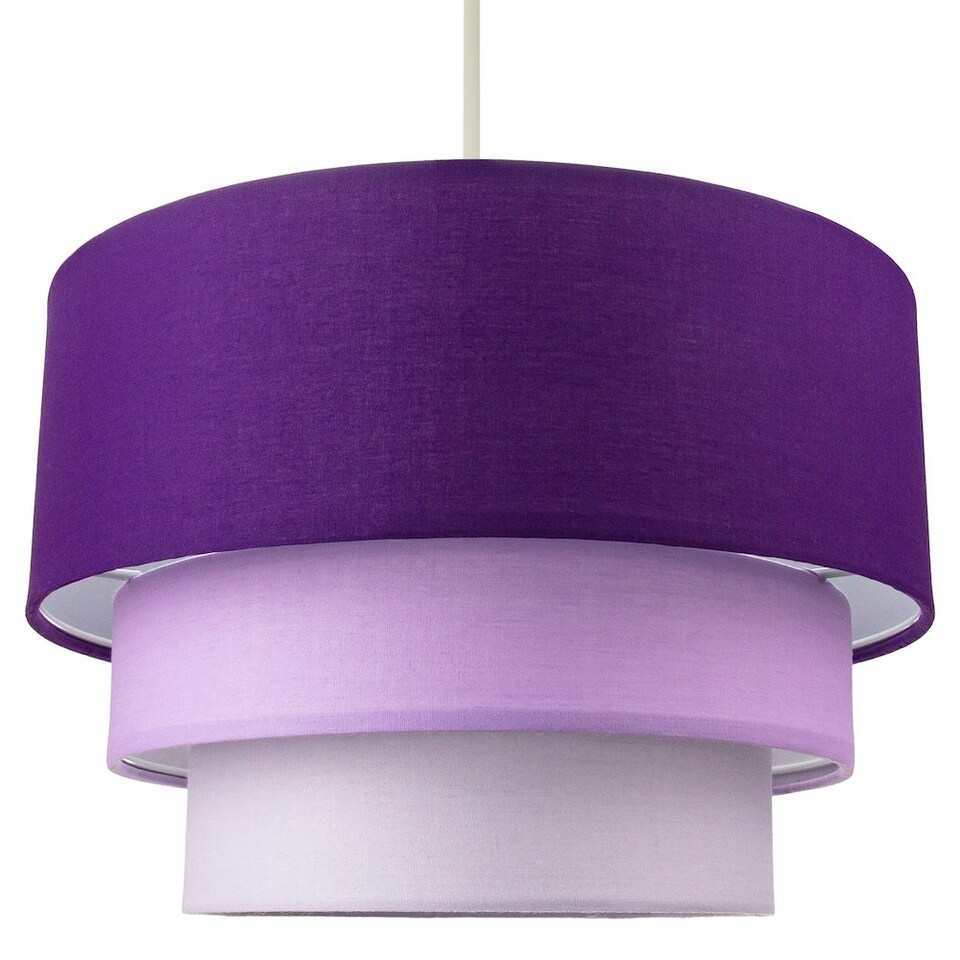 image 1 of Contemporary Round Triple Tier Purple/Lilac Cotton Fabric Pendant Light Shade