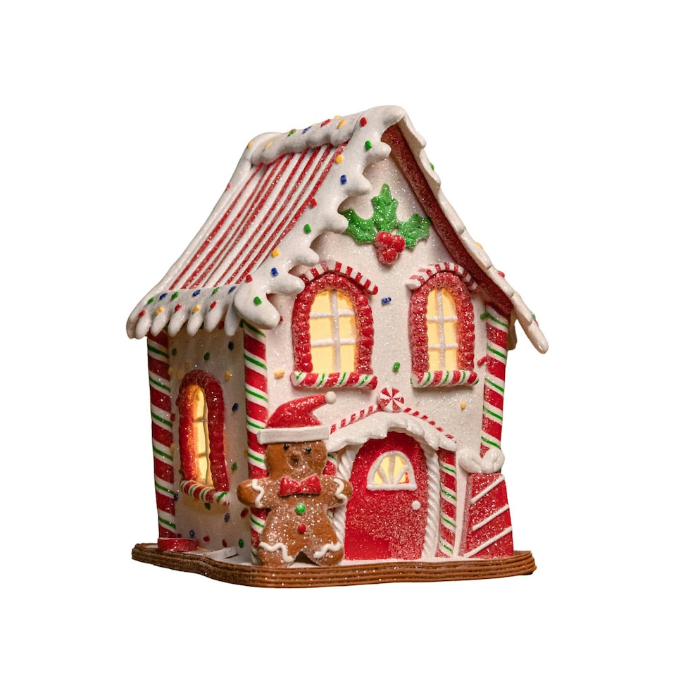 image 1 of 20cm Battery Operated Light up Gingerbread Candy Cabin with Warm White LEDs