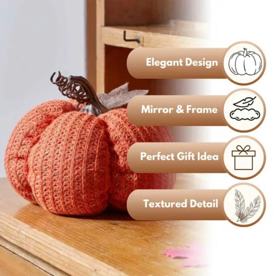 image 1 of Marco Paul 13cm Orange Plush Autumn Décor Pumpkin Halloween Decorations