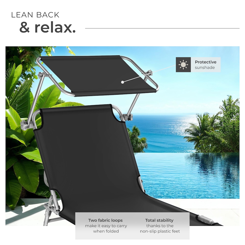 image 1 of Sun Lounger - foldable, adjustable sunshade and 4-step backrest | Black | black | 1