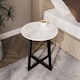 image 2 of Round MDF Coffee Side End Table with Steel Frame Legs Marble Look Living Room | White | White Marble | 1