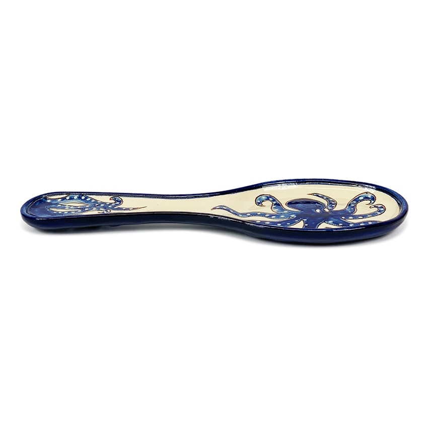 Verano Spanish Ceramics Signature Blue & White Octopus Hand Painted Ceramic Utensil Spoon Rest (L) 28cm