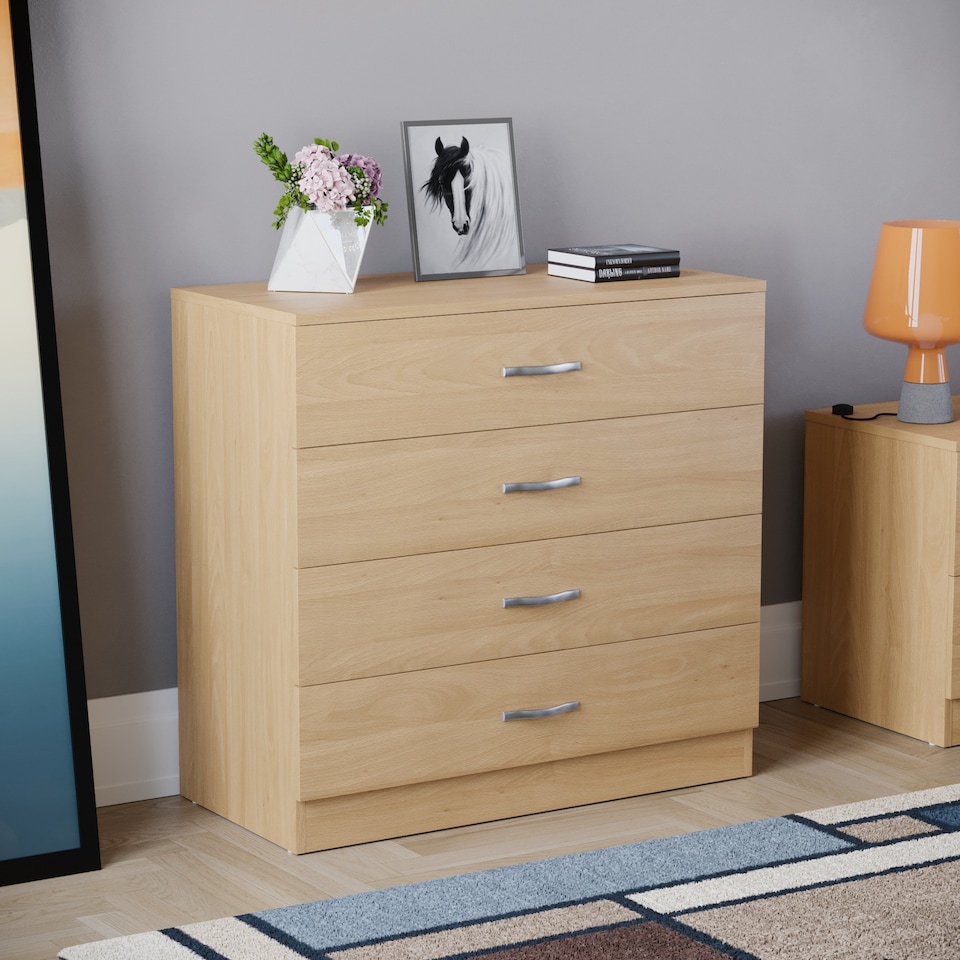 image 1 of Vida Designs Riano 4 Drawer Chest of Drawers Bedroom Storage, Pine