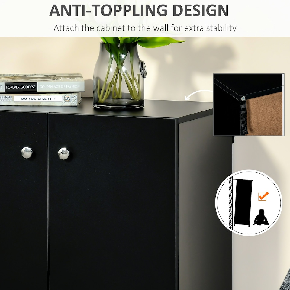 image 1 of HOMCOM Freestanding Storage Cabinet w/ Two Shelves Wooden Sideboard - Black