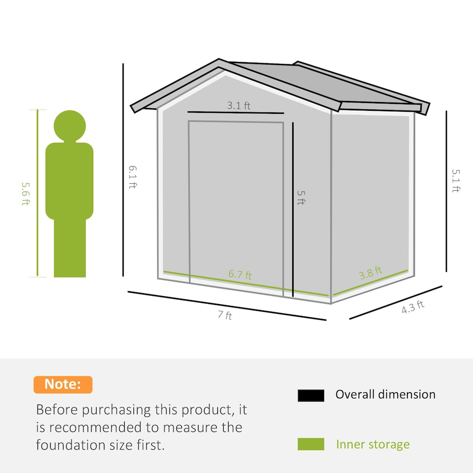 image 1 of Outsunny 7 x 4ft Garden Shed Storage with Foundation and Vents, Green