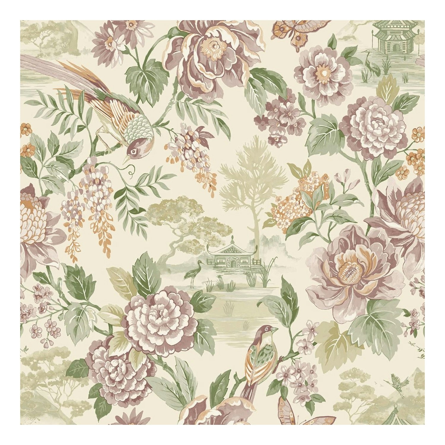 Holden Décor Eastern Horizons Scenic Bird Trail Wallpaper - Green/Cream - 10.05m x 0.53m Green