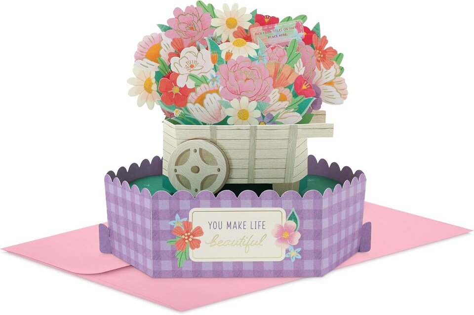 image 1 of Paper Wonder Flower Cart Customizable Pop Up Card for Birthdays Mother's Day