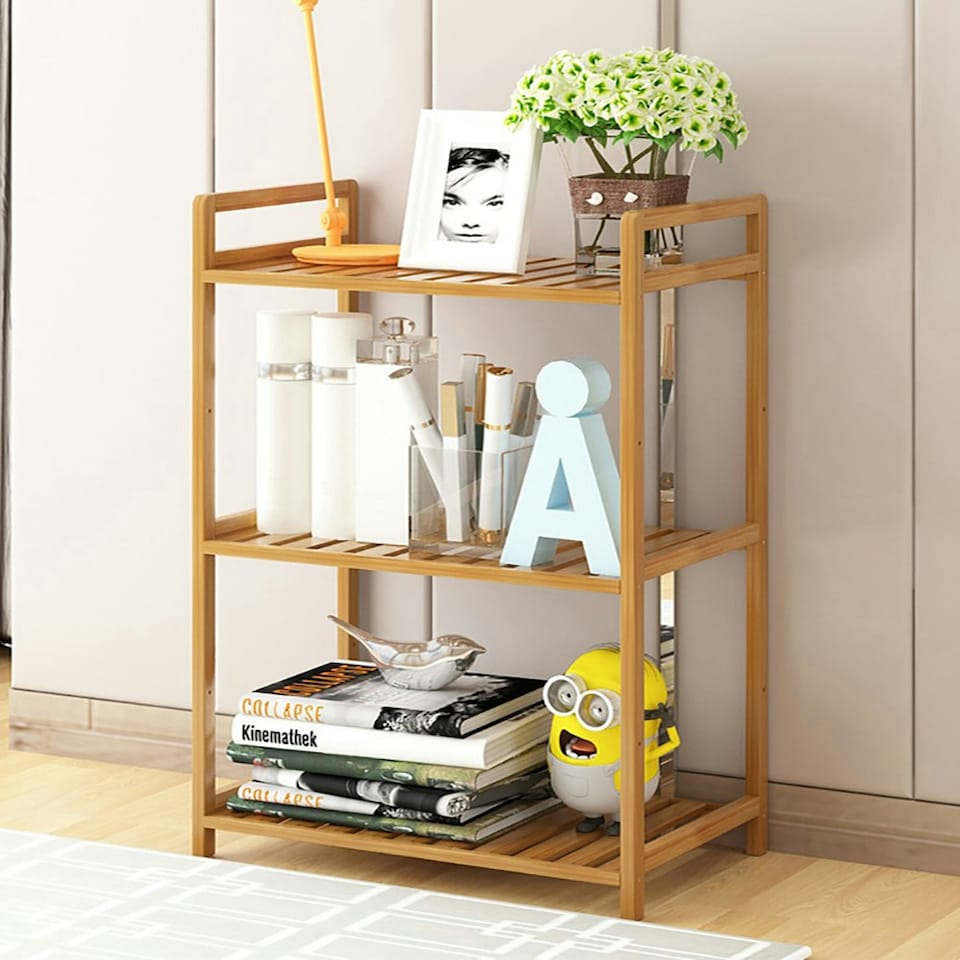 image 1 of Living and Home 3 Tier Bamboo Wood Storage Shelf Rack-50cm W x 25cm D x 71cm H