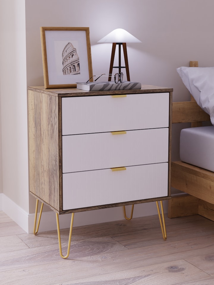 image 1 of Bexley 3 Drawer Midi Chest of Drawers in White Matt & Vintage Oak (Ready Assembled) | White | White Matt & Vintage Oak