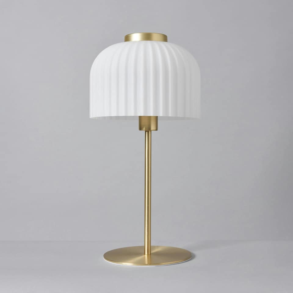 image 1 of BHS Binita Glass Ribbed Table Lamp, Opal & Brass