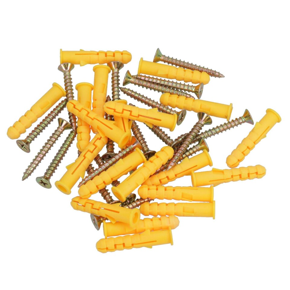 image 1 of 5 x 40mm Countersunk Screws And Wall Raw Plugs For Wood Concrete Brick 80pc