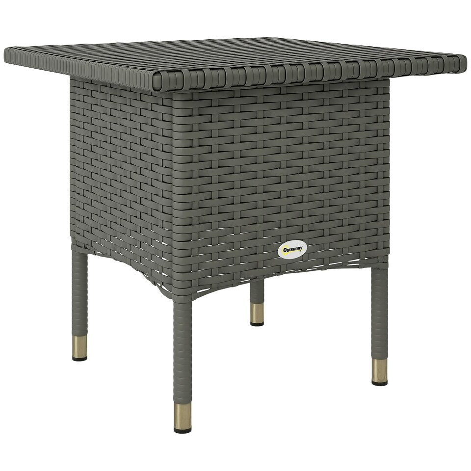 image 1 of Outsunny PE Rattan Outdoor Coffee Table, Easy Match Rattan Side Table, Grey Grey | Grey