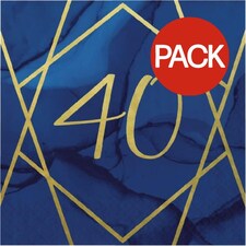 Creative Party Geode 3 Ply Stamp 40th Napkins (Pack of 16) - Navy/Gold - One Size