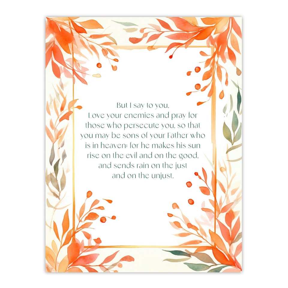 image 1 of Love Your Enemies Orange Sermon On Mount Bible Quote Black Framed Wall Art Print A4