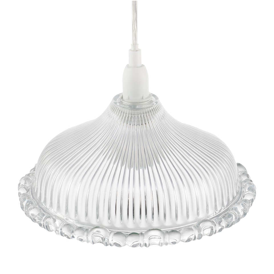 image 1 of Modern Clear Line Ribbed Glass Pendant Light Shade with Moulded Edge