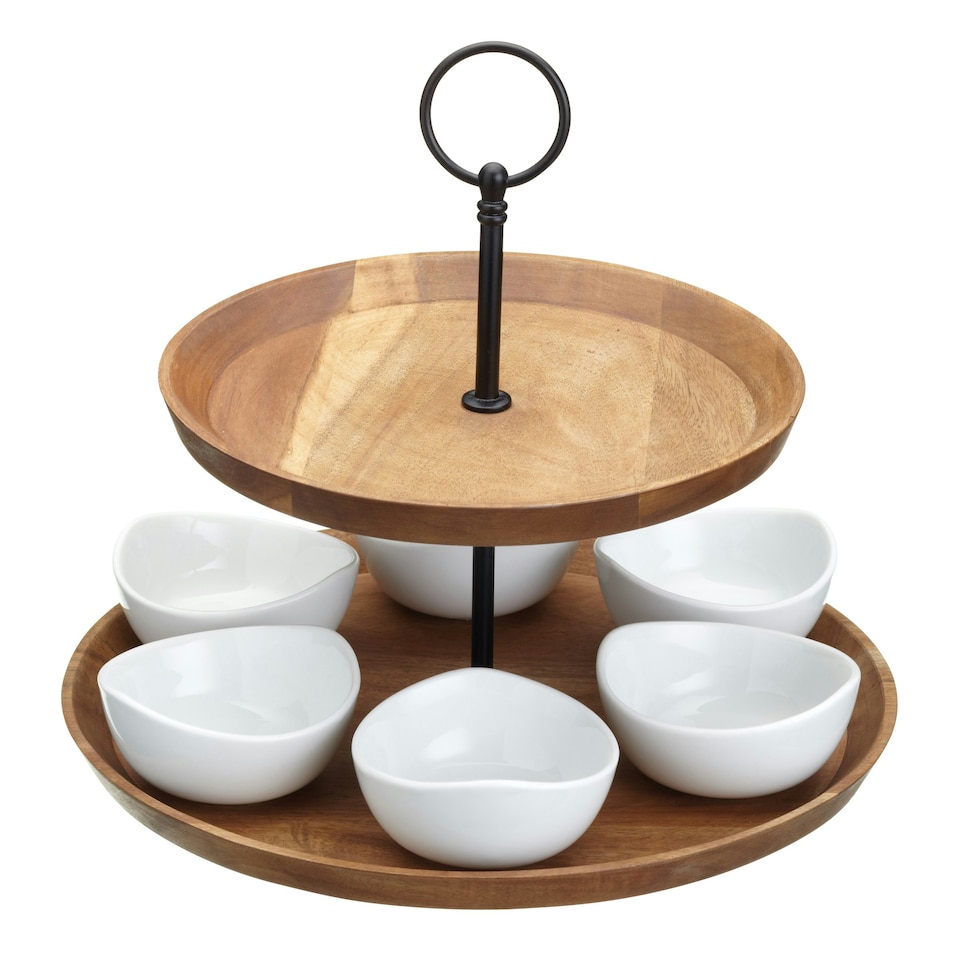image 1 of 8pc Serveware Set with Appetiser Two-Tier Serving Dome and Appetiser Two-Tier Serving Set with 6x Bowls Clear