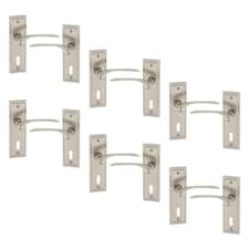 Como Metal Lever Latch Door Handles Set Rose Internal & External | Silver | 6x Satin Nickel Keyhole