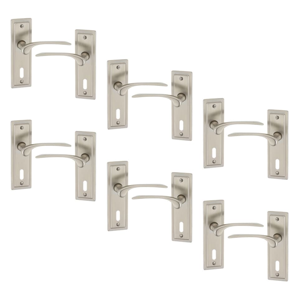 image 1 of Como Metal Lever Latch Door Handles Set Rose Internal & External | Silver | 6x Satin Nickel Keyhole
