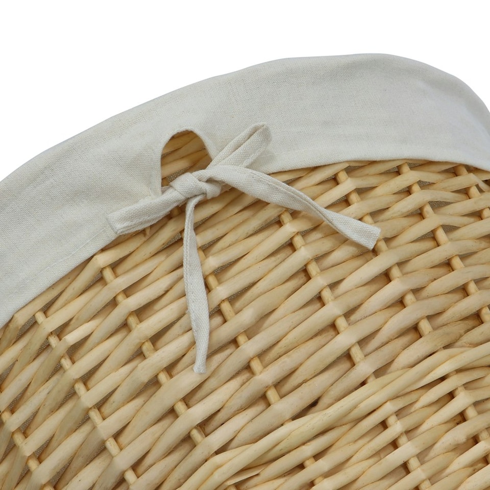 image 1 of JVL Hand Woven Acacia Round Laundry Willow Basket with Lid, Honey Finish Brown