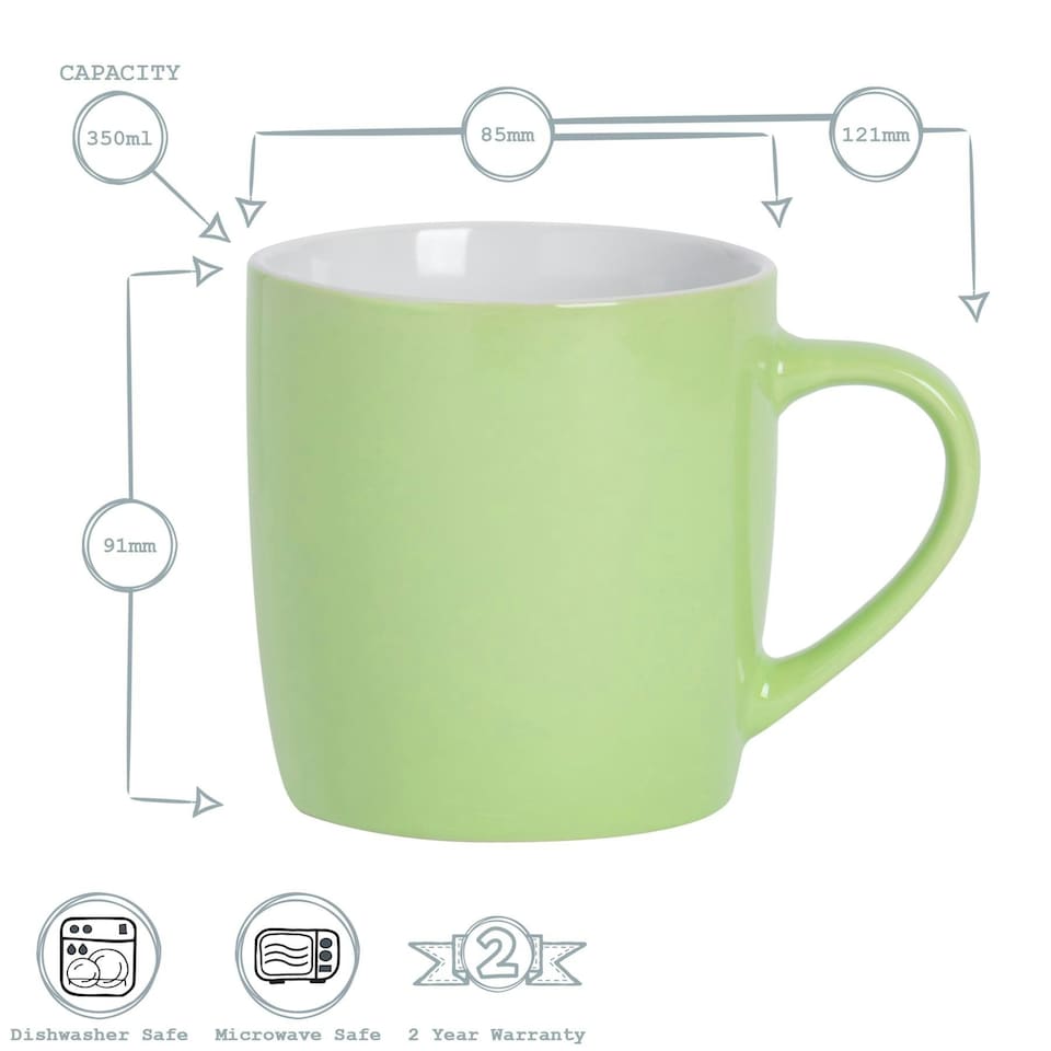 image 1 of Argon Tableware 6x Coloured Coffee Mugs - Green - 350ml - Tea Mug Latte Mug Cappuccino Mug Drinking Mug Green