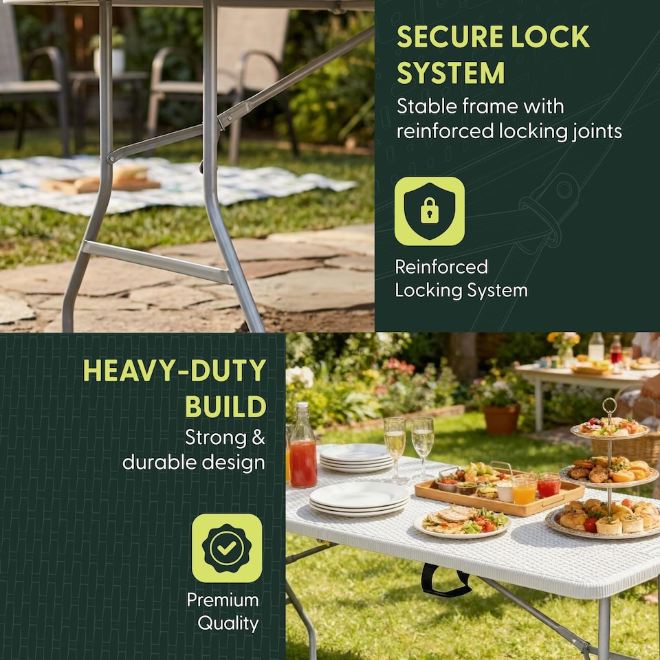 image 1 of Keplin 6ft Folding Table 180x70cm Waterproof Sturdy Metal Frame Portable