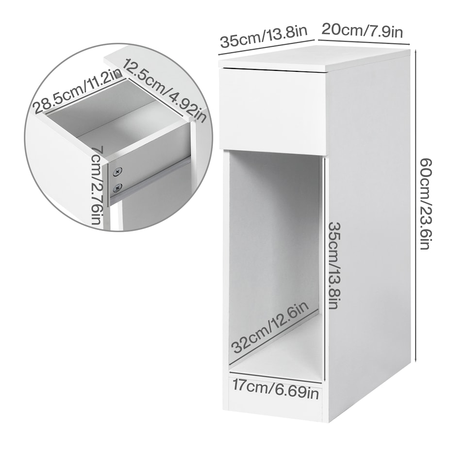 image 1 of Levede Bedside Table Cabinet  Narrow Slim Side Cabinet White Drawer Open Shelf
