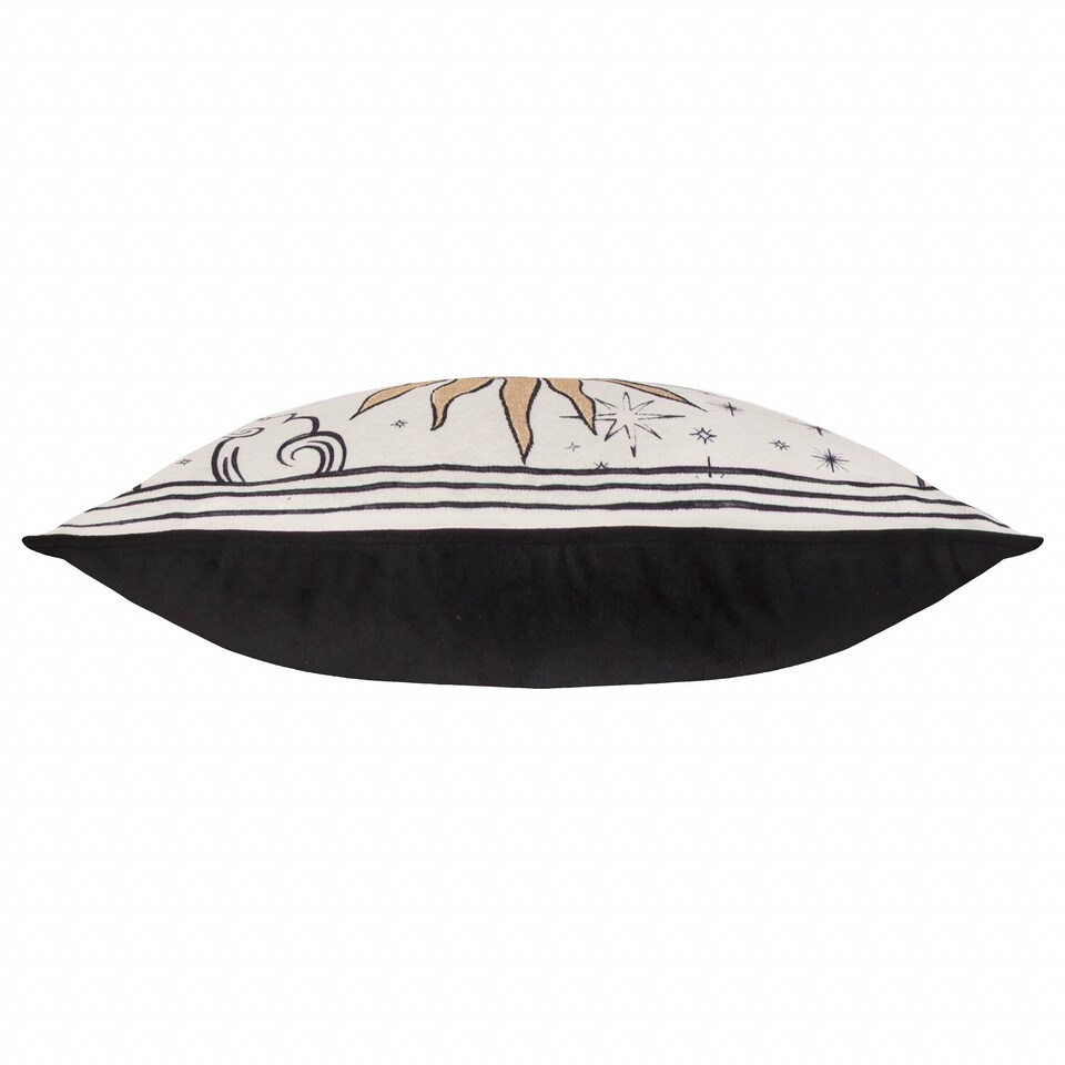 image 1 of Furn Celestial Stories Embroidered Velvet Cushion | Cream | Linen/Black