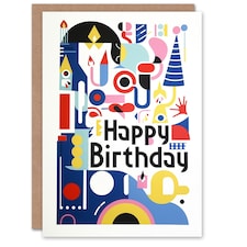Modern Abstract Party Hat Candles Fun Shapes Him Birthday Card