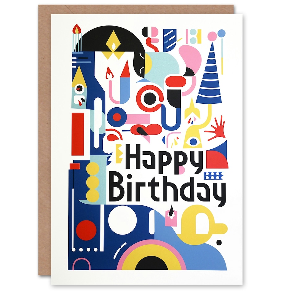 image 1 of Modern Abstract Party Hat Candles Fun Shapes Him Birthday Card