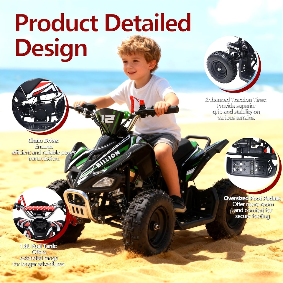 image 1 of Alivio 49CC Kids Mini Petrol Quad Bike (Green)
