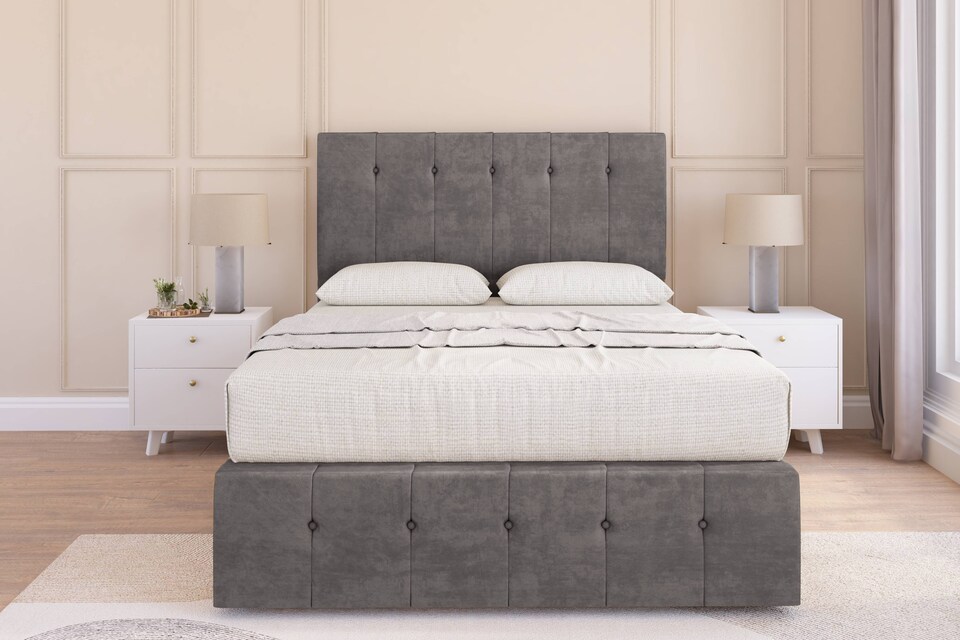 image 1 of Sloomy Cambridge Slate Naples Divan Bed Base 4 Drawers With 54 Inch Floor Standing Headboard & 12 Inch Matching Footboard | Grey | Slate | Super King | 1