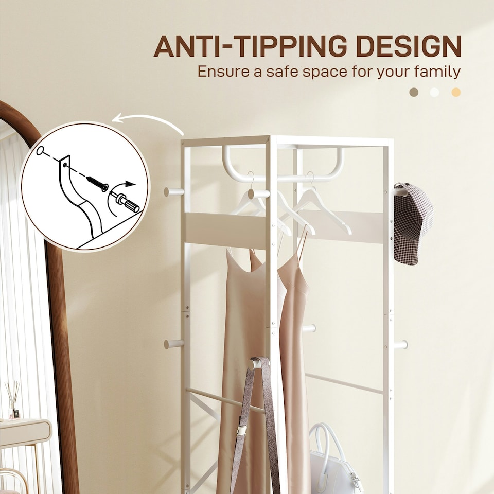 image 1 of HOMCOM Clothes Rail with Storage Shelf and Hooks, Clothes Rack, White
