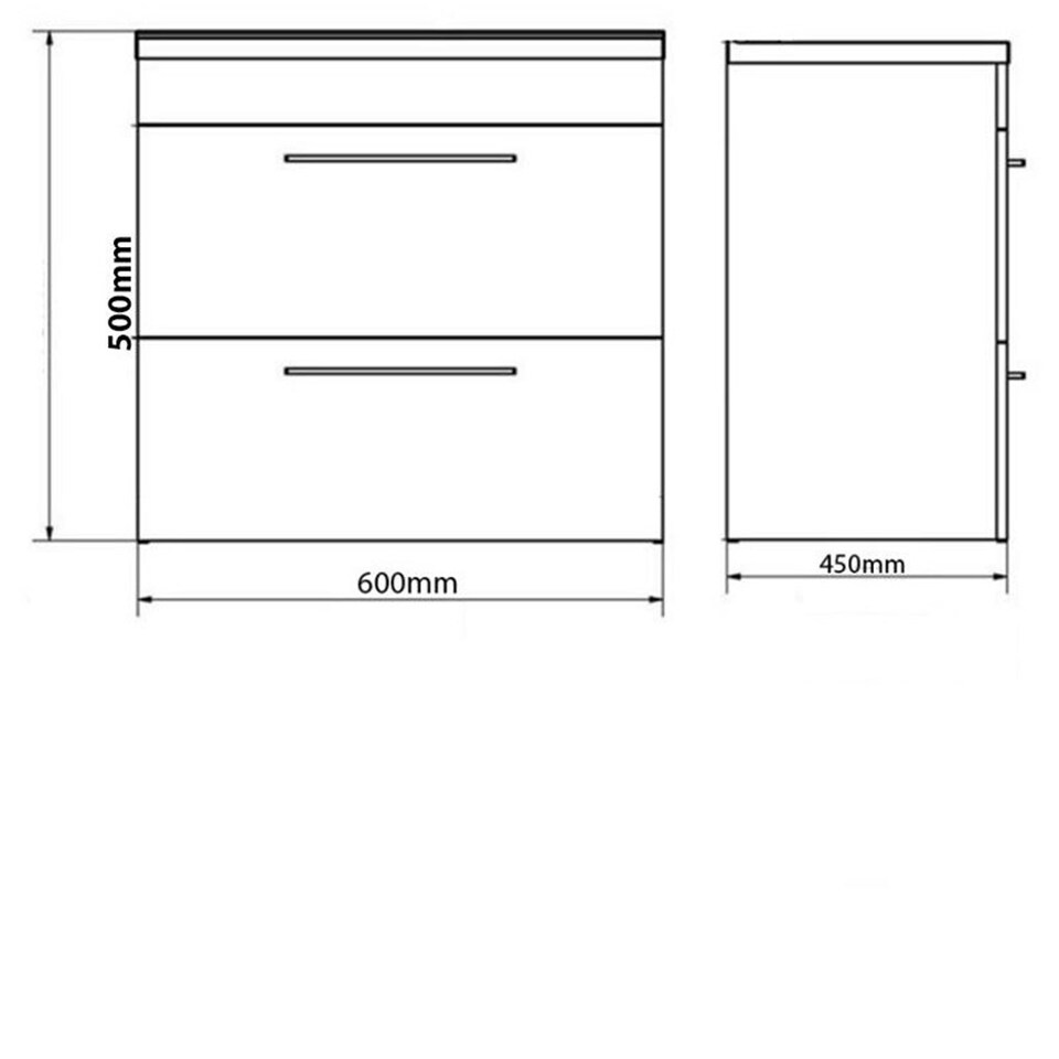 image 1 of Bathroom 2-Drawer Wall Hung Vanity Unit with Mid Depth Ceramic Basin 600mm Wide - Silver Oak  - Brassware Not Included Brown