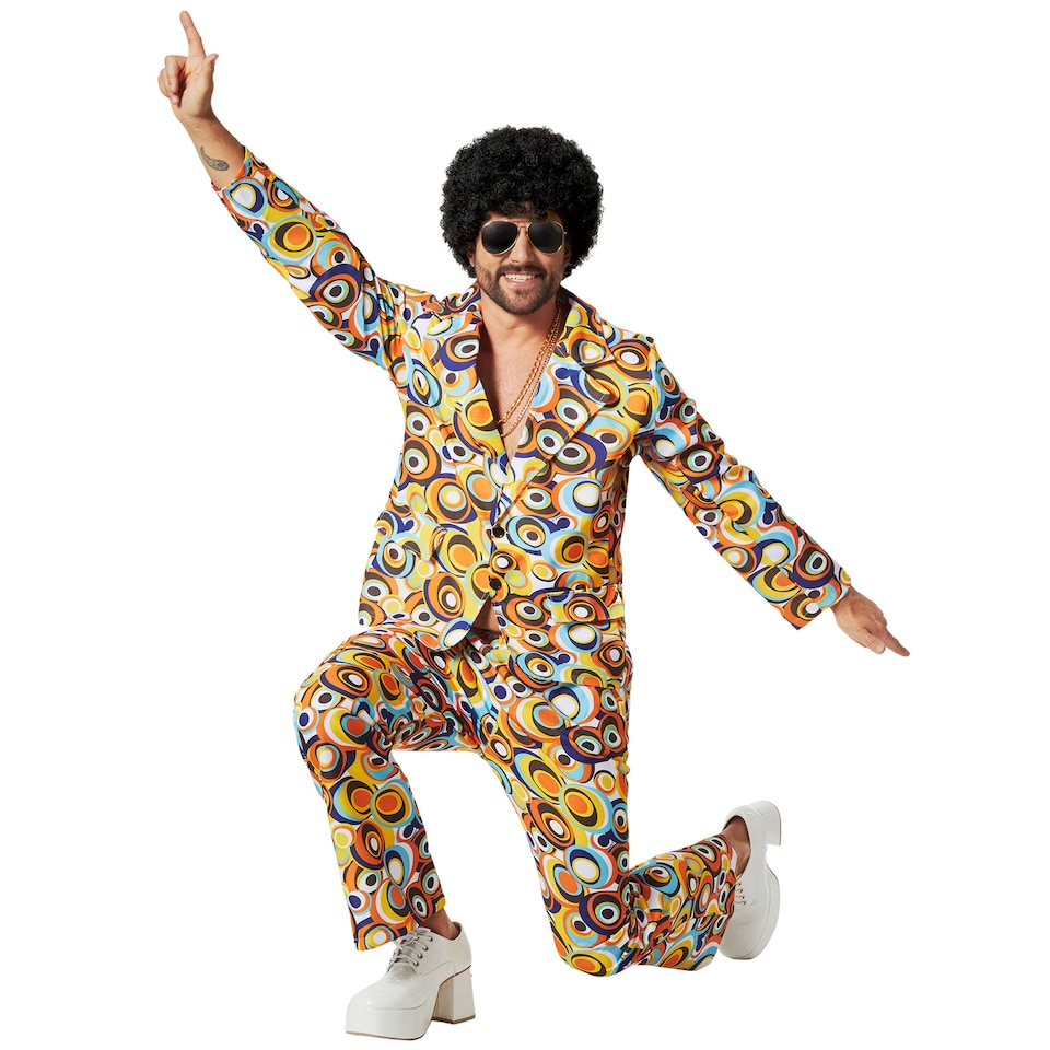 image 1 of Mens Fancy Dress Costume - 70s Disco, retro circle pattern | Multi | colourful | 2XL | 1