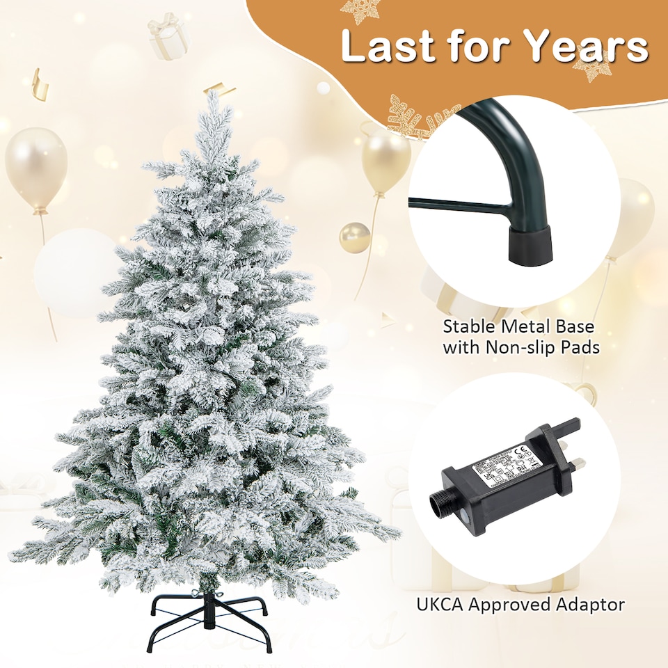 image 1 of COSTWAY 4.5FT Pre-lit Artificial Christmas Tree Hinged Flocked Xmas Tree with LED Lights